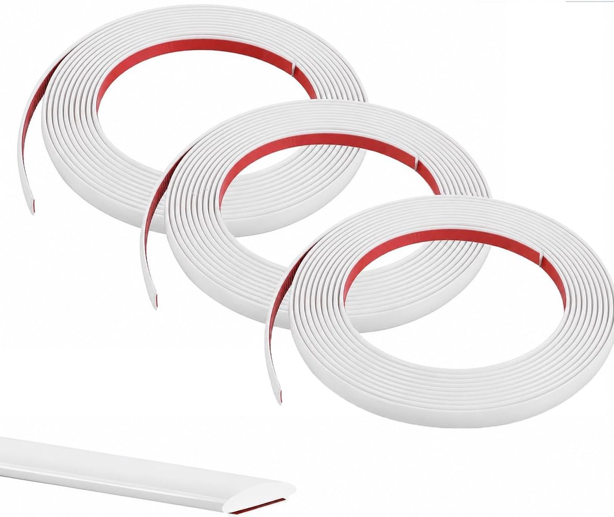 Zelfklevend, behangrand, kralenlijst, decoratieve platte rand, pvc, 12 mm, 15 m (5 x 3 rollen) mat wit