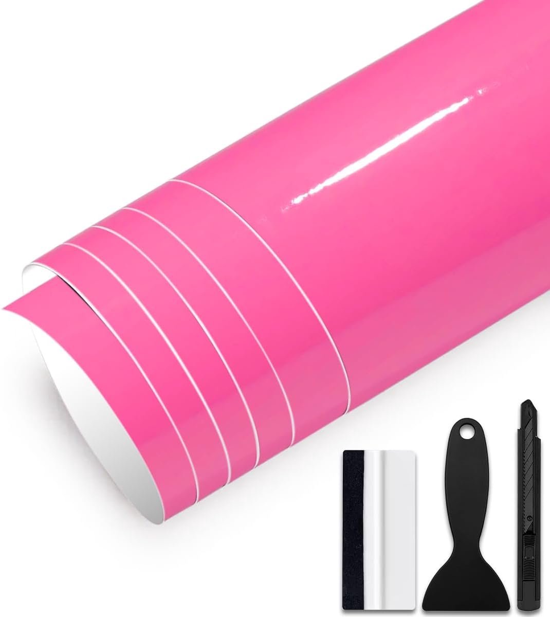 30 cm x 150 cm autofolie glans autovijl zelfklevende autofolie met luchtkanalen, luchtbellenvrije autofolie voor motorfiets, fiets, doe-het-zelf (rozerood, 30 cm x 150 cm)