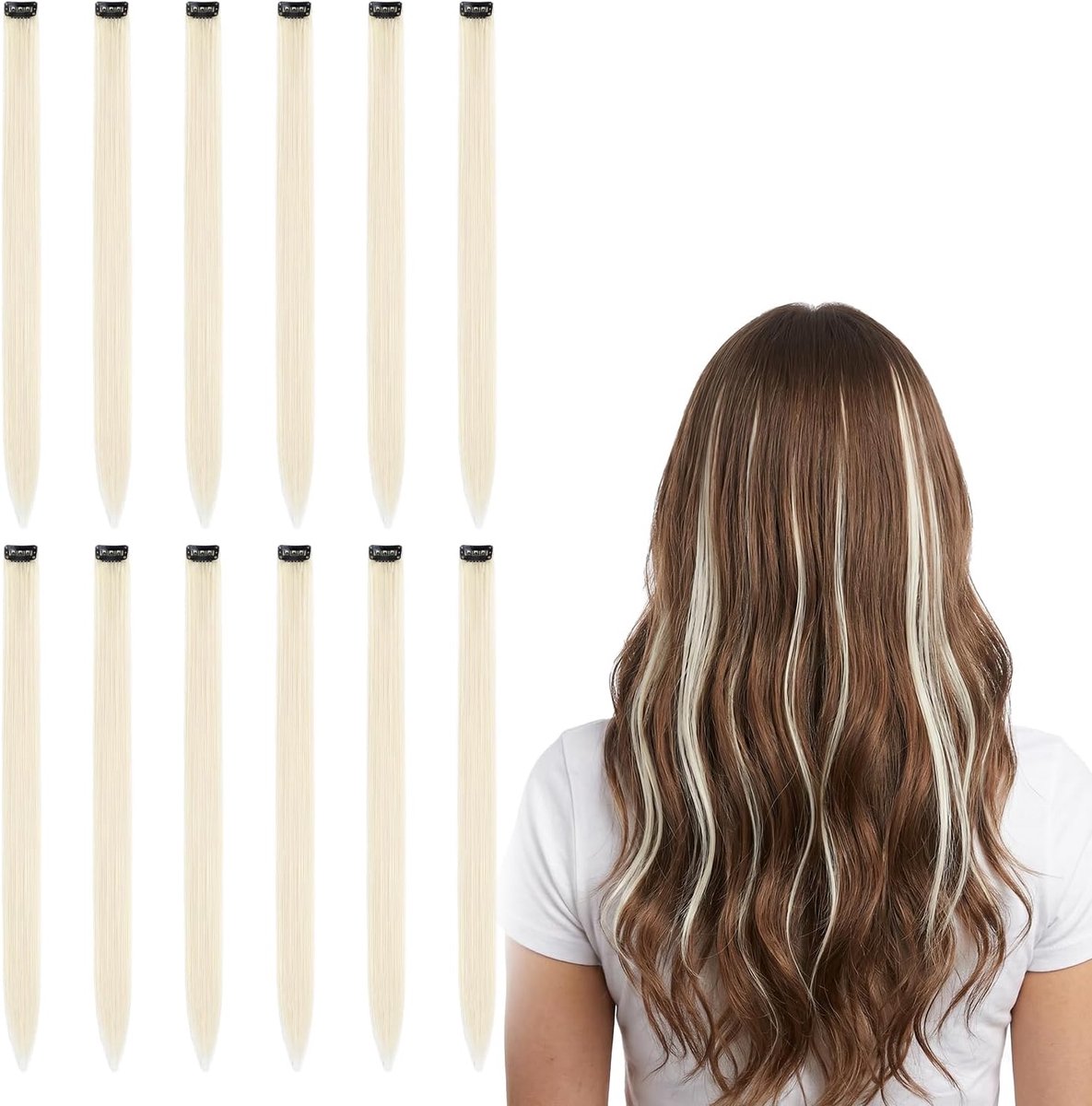 Clip-in Haarextensions 12 Stuks - Gekleurde Extensions - Blonden - Verander eenvoudig je look - ShopVlot