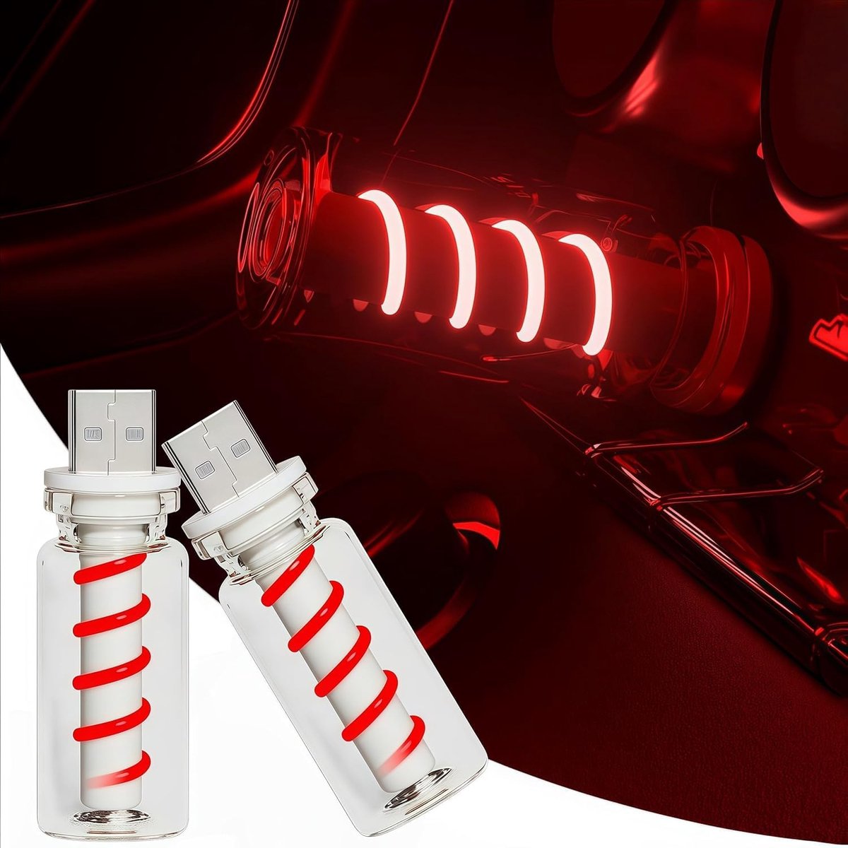 SnelShoppen - Pack van 2 Mini USB LED Mood Lights - Dimmable Retro Car Gadgets - Interieur Verlichting voor Auto, Slaapkamer, Woonkamer, Gang - Rood