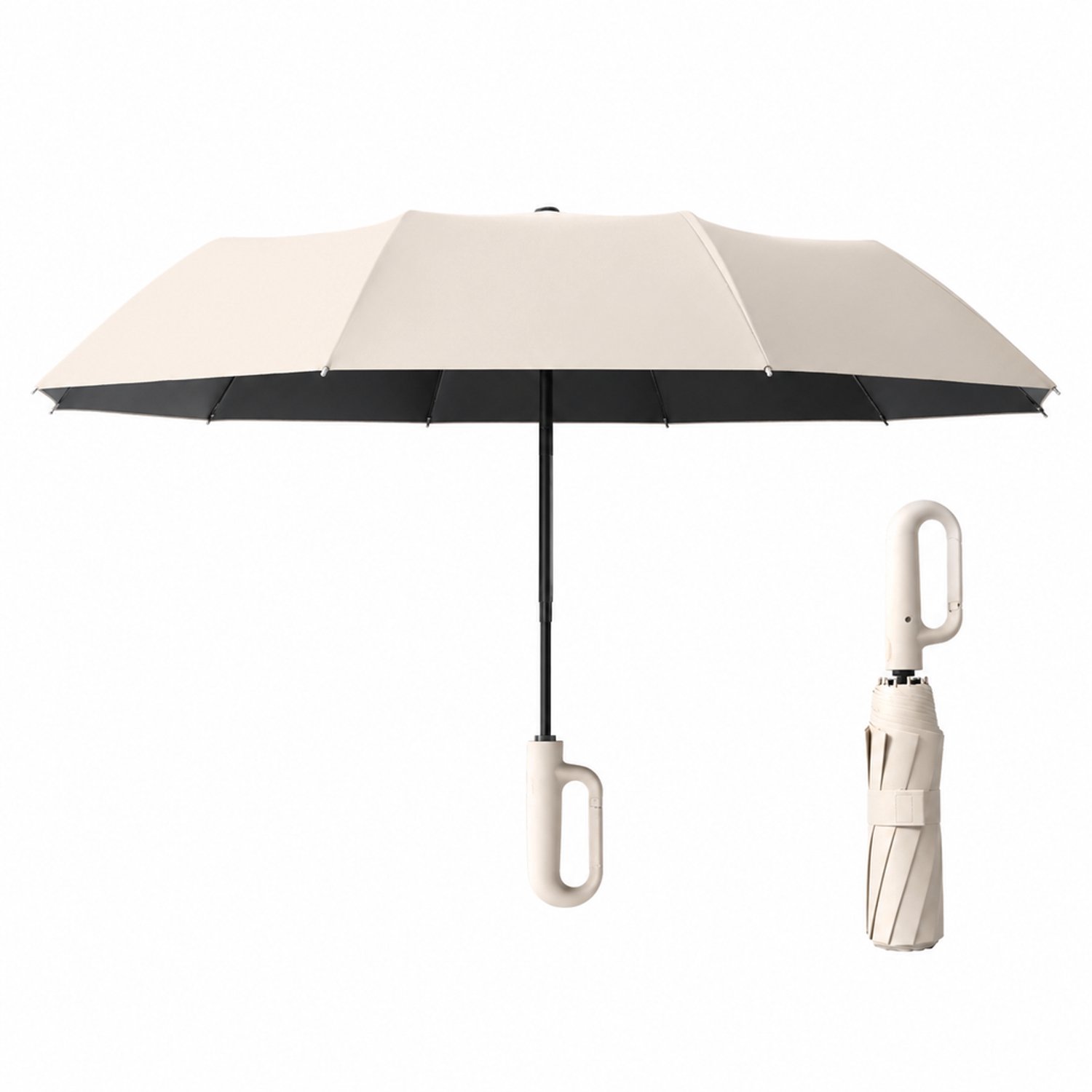 Automatische opvouwbare regen- en zonparaplu 27 inch - Diameter 125 cm - Beige met ringhandgreep