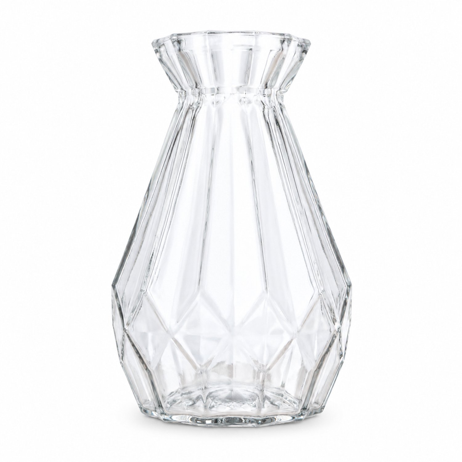 SWGOTA Transparante glazen vaas 14 cm met geometrisch vouwpatroon - Decoratieve vaas voor droogbloemen