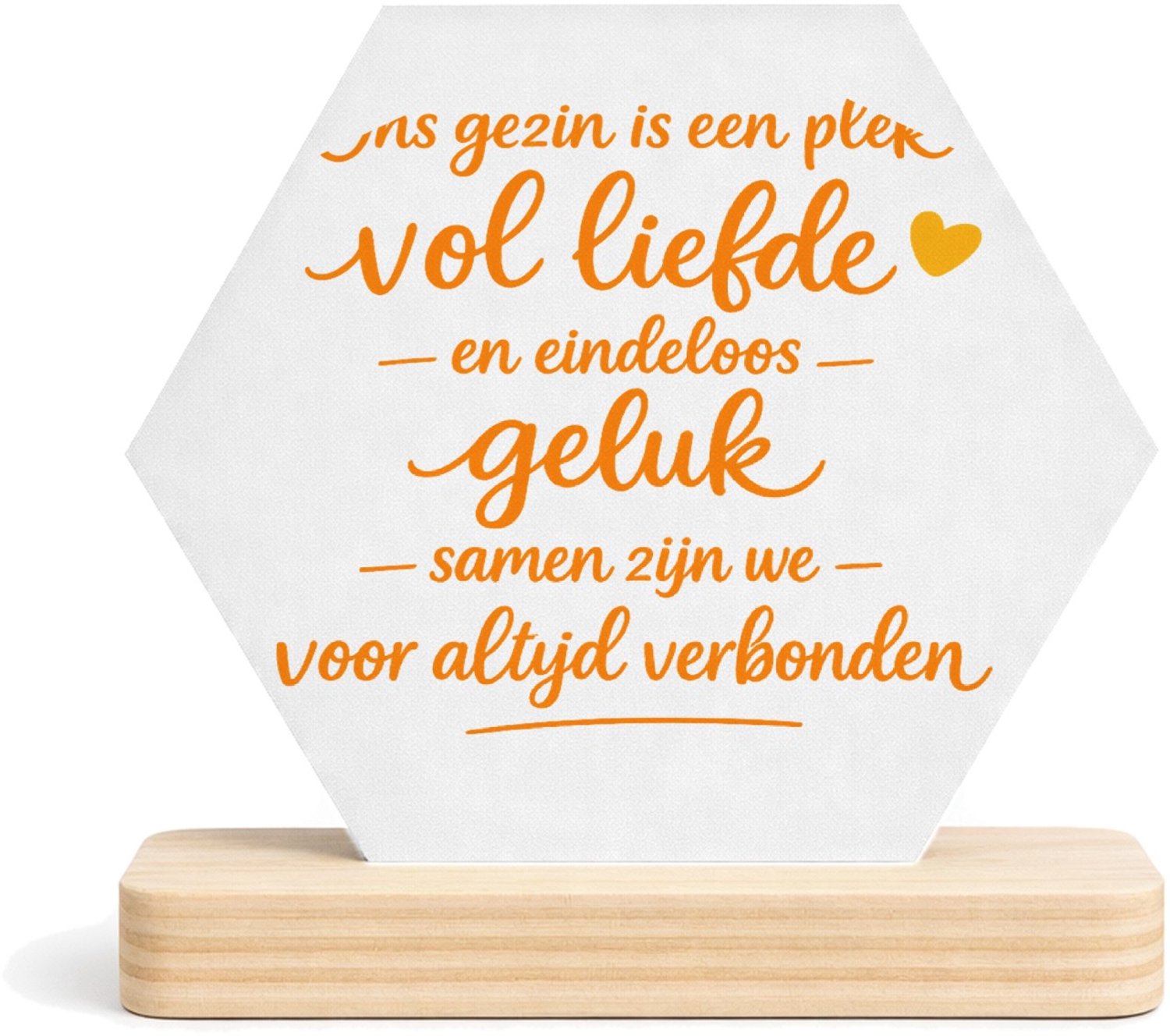 Mr Cadeautjes MDF fotolijst/inleg hexagon 14 x 13 - design Een warme familie-quote in handgeschreven stijl met een klei | cadeau Wit