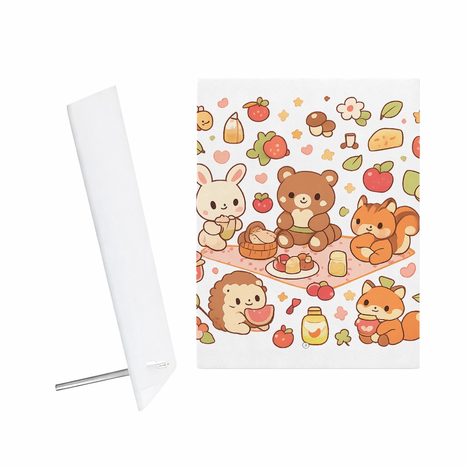 Mr Cadeautjes Glazen fotopaneel Een vrolijke set kleine bosdieren die samen picknicken tusse - 15 x 20 cm, staand - glas, decoratie, wanddecoratie | cadeau Wit