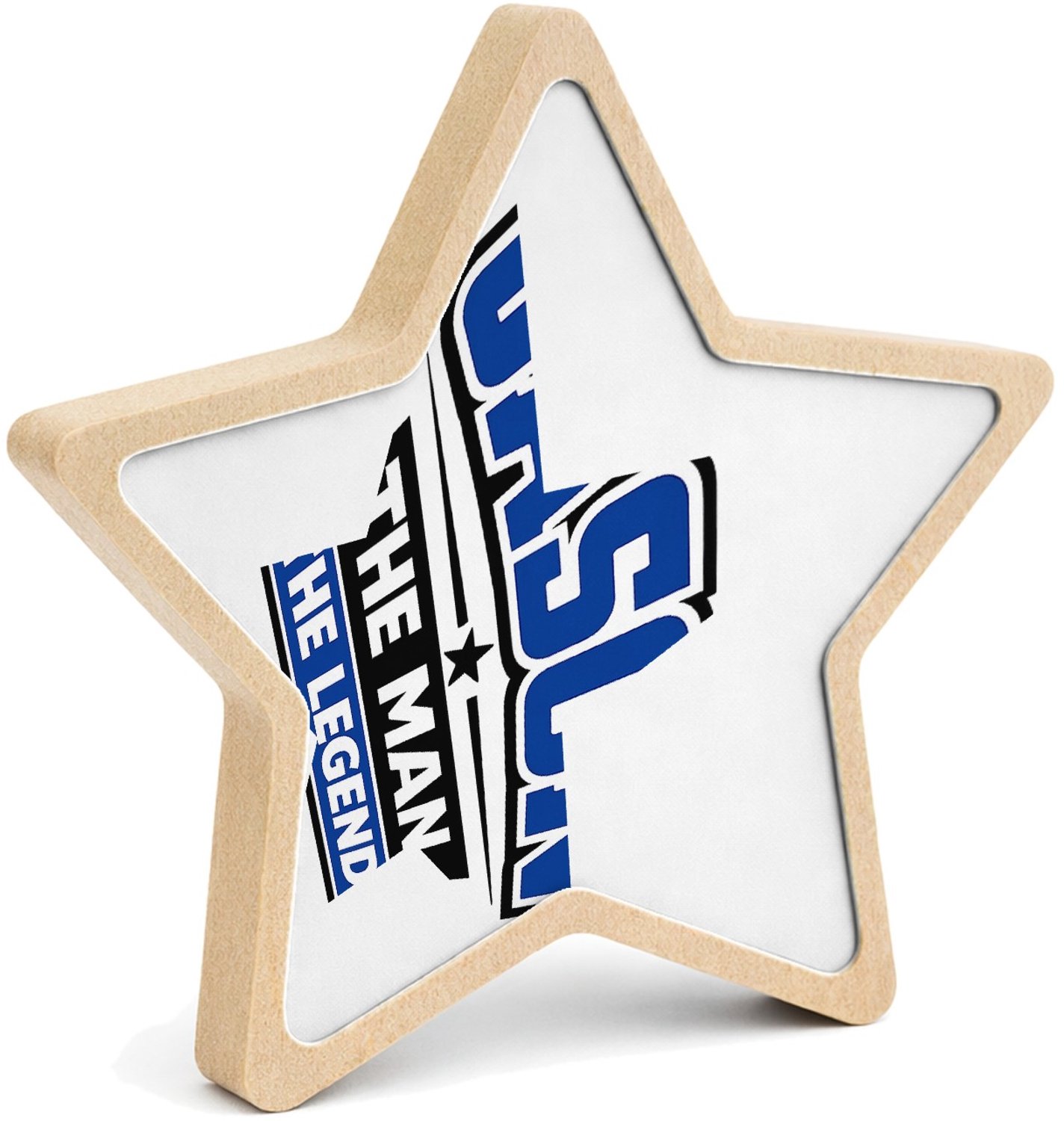 Mr Cadeautjes MDF fotolijst ster 14 x 13,5 - design Persoonlijke heldenbadge voor een hobby of rol | cadeau Wit
