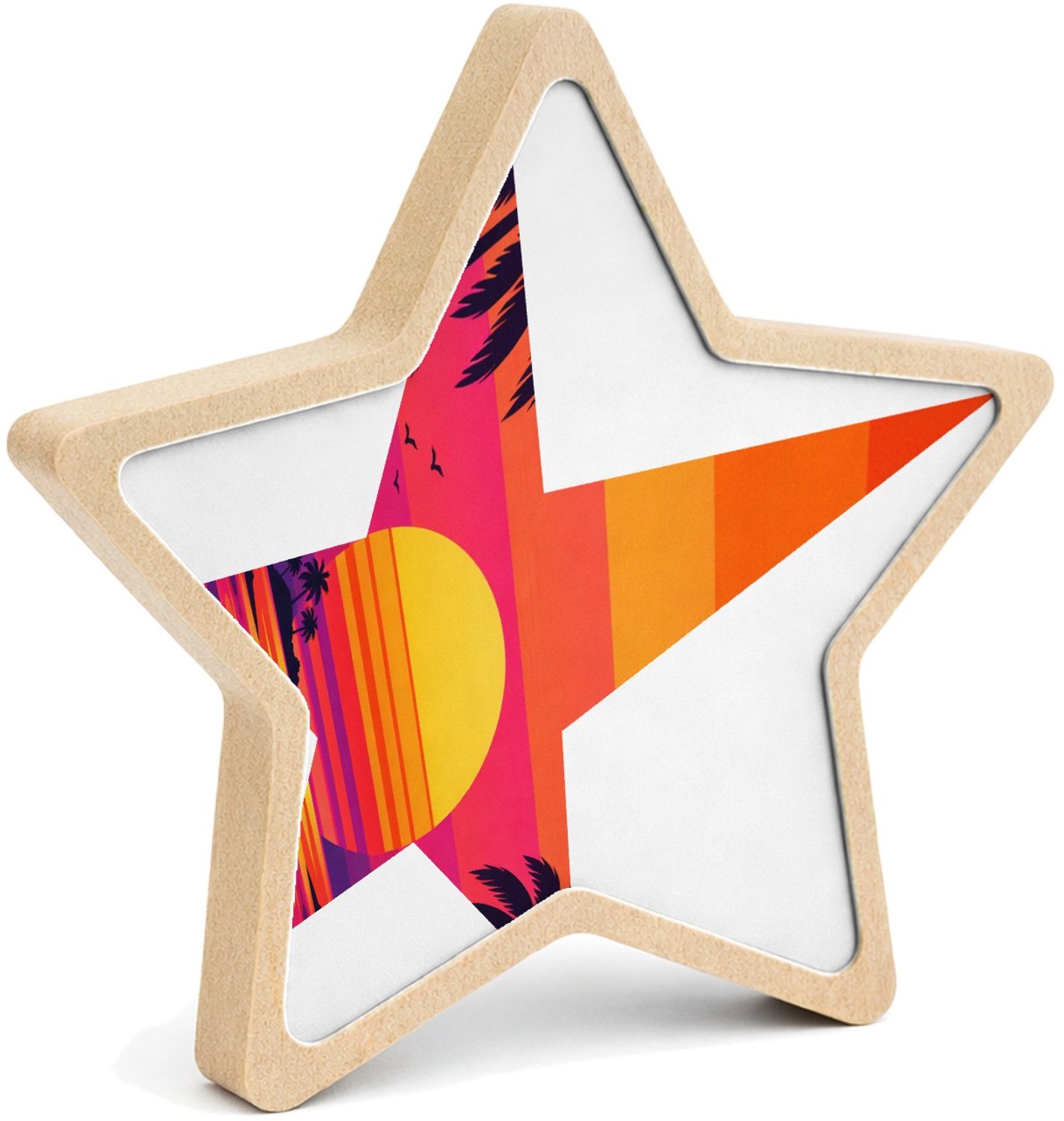 Mr Cadeautjes MDF fotolijst ster 14 x 13,5 - design Retro zonsondergang met palmen | cadeau Wit