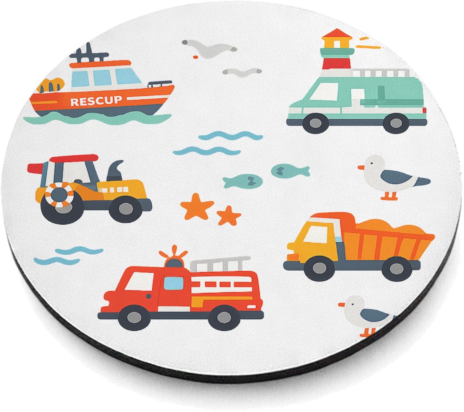 Mr Cadeautjes MDF magnetische fotolijst rond Ø 9,5 - design Reddingsvoertuigen op zee | cadeau Wit