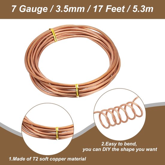 Koperdraad - 99,9% Puur Koper - 3,5 mm - 5,3 m — afbeelding 2