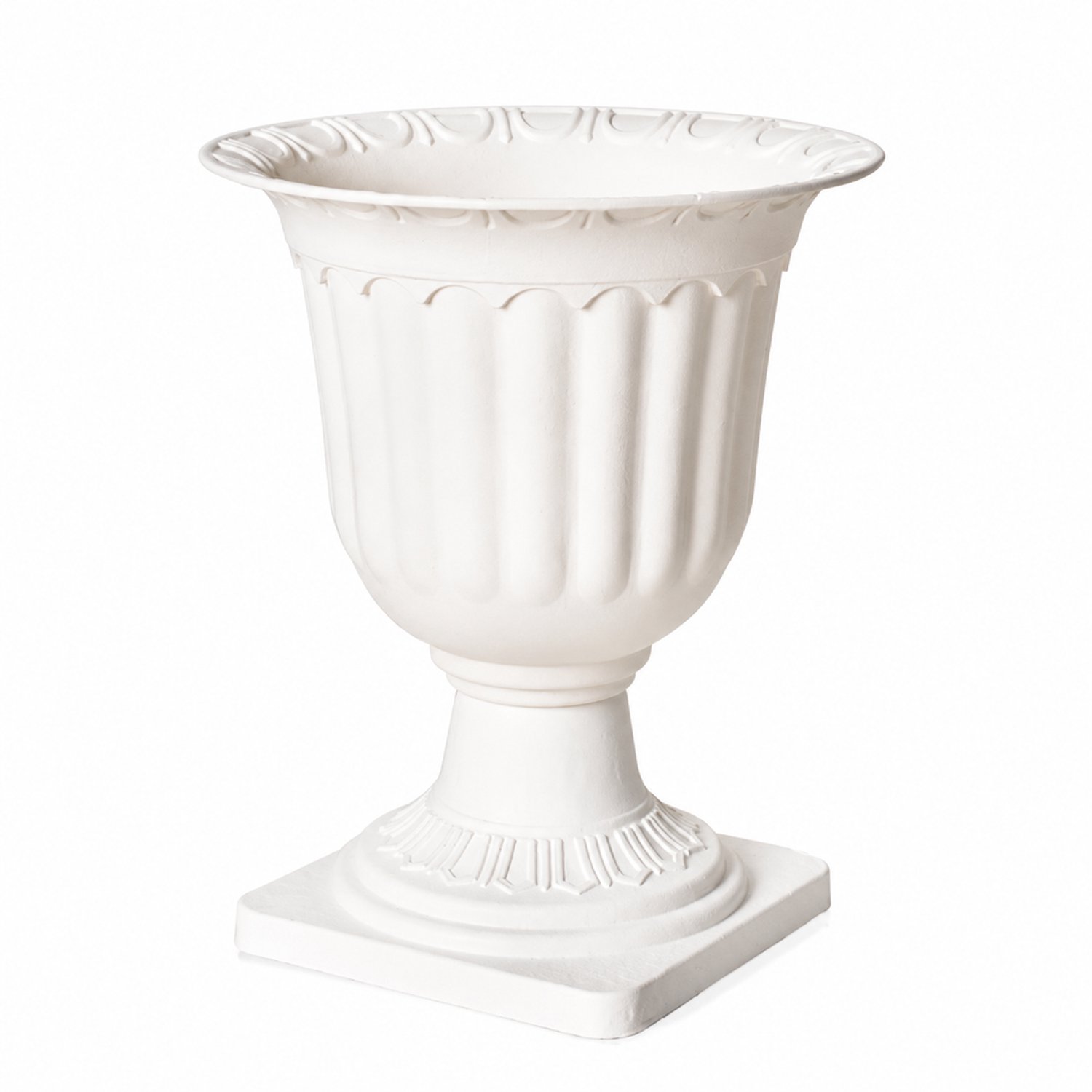 SWGOTA Witte kunststof vaas op voet - diameter 18 cm, hoogte 22 cm - geribde kelk met vierkante basis