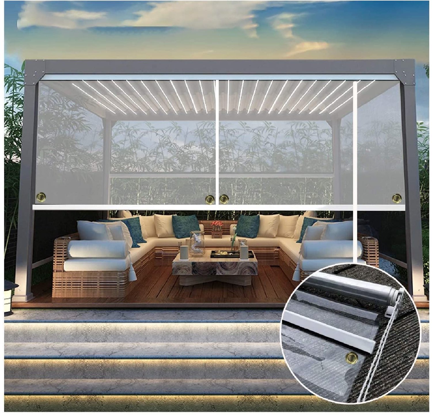 Famanu Transparant rolgordijn voor buiten, oprolbaar en waterdicht, geschikt voor pergola-terras, 75 x 140 cm, ideaal voor bescherming tegen weersinvloeden en voor een comfortabele buitenomgeving