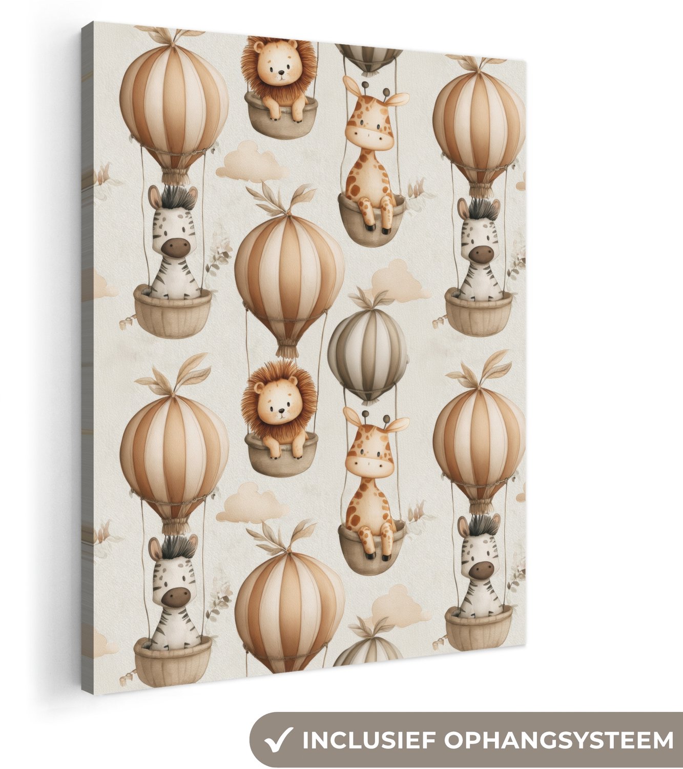Canvas schilderij 70x100 cm - Exclusieve wanddecoratie Safari - Luchtballonen - Taupe - Muurdecoratie woonkamer - Slaapkamer decoratie - Kamer accessoires - Schilderijen op canvas