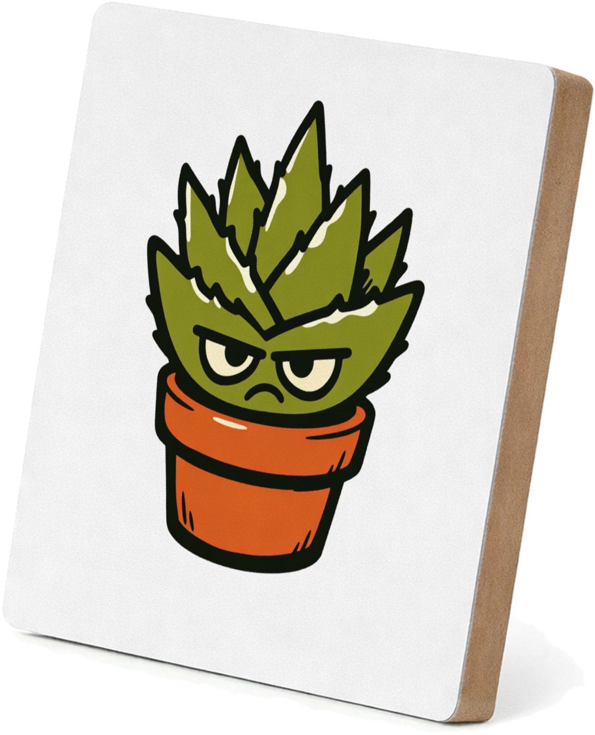 Mr Cadeautjes MDF staande fotolijst 15,2 x 15,2 - design Een koppige, stekelige huisplant als grappige ‘ga weg’-boods | cadeau Wit