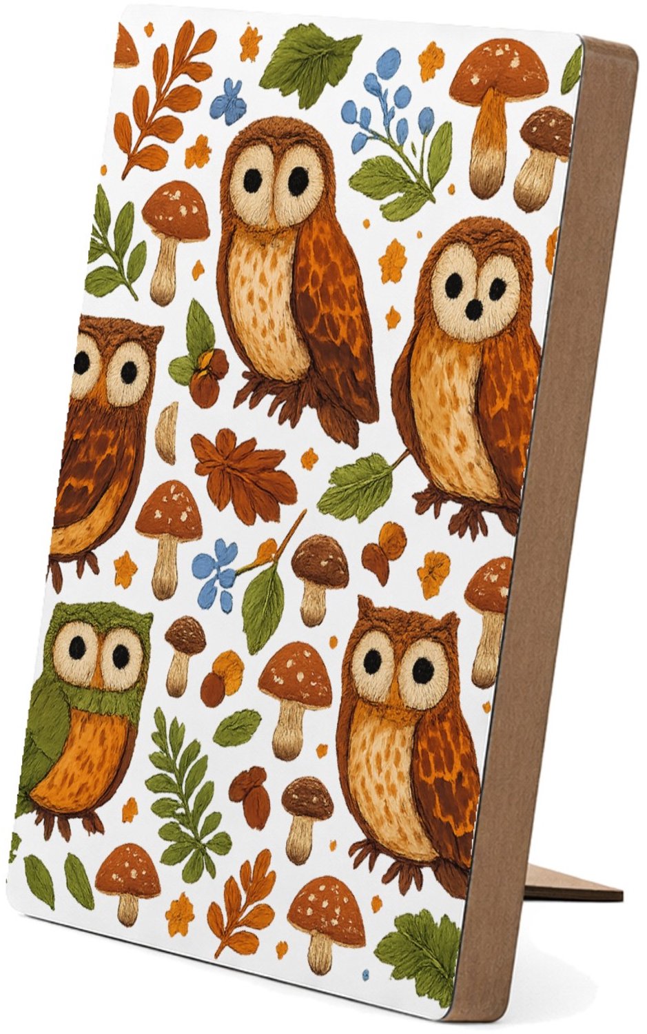 Mr Cadeautjes Glasframe/MDF 12,7 x 17,8 - design Een avondlijk bospatroon met uilen, paddenstoelen en bladere | cadeau Wit