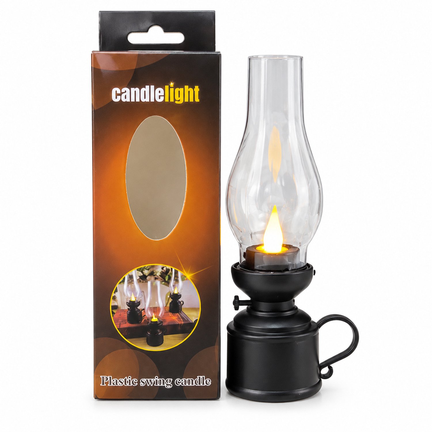 SWGOTA led kaarsen in retrostijl - decoratieve zwarte olielamp, lontmodel, kunststof behuizing, transparante kap, met doos