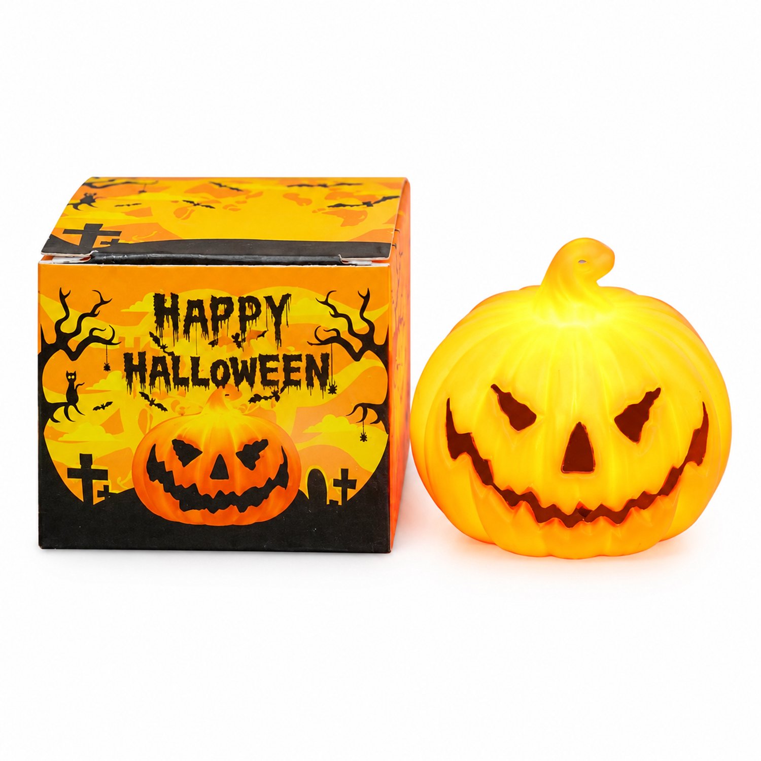 SWGOTA LED-pompoenlamp voor Halloween - klein, 1 stuk - kunststof, circa 5 x 5 x 5,5 cm - in bedrukte doos Oranje