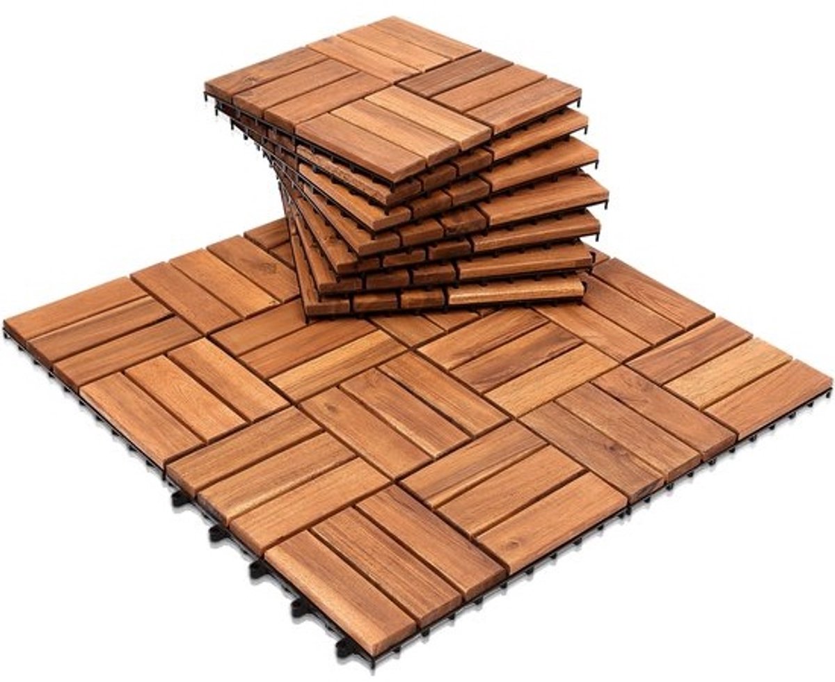 Terrastegels Acacia Acaciahout 30x30cm 33 Stuks 3m² Mozaïek Vlondertegels Balkontegels - Makkelijke en Snelle Montage Kliktegels Buiten tegels
