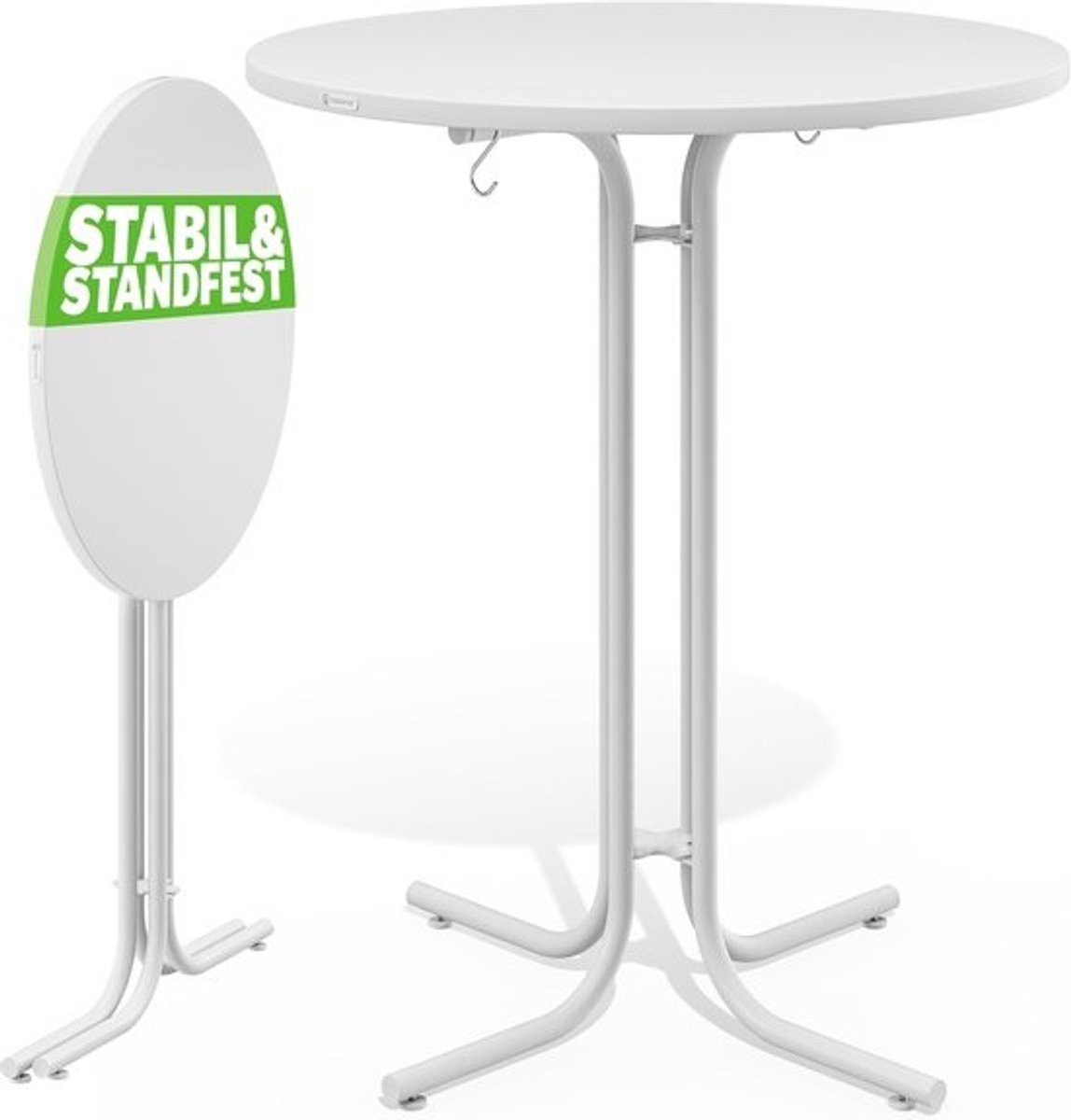 Inklapbare Ronde Bartafel Hout Metaal Verstelbare Hoogte 80x110cm Wit
