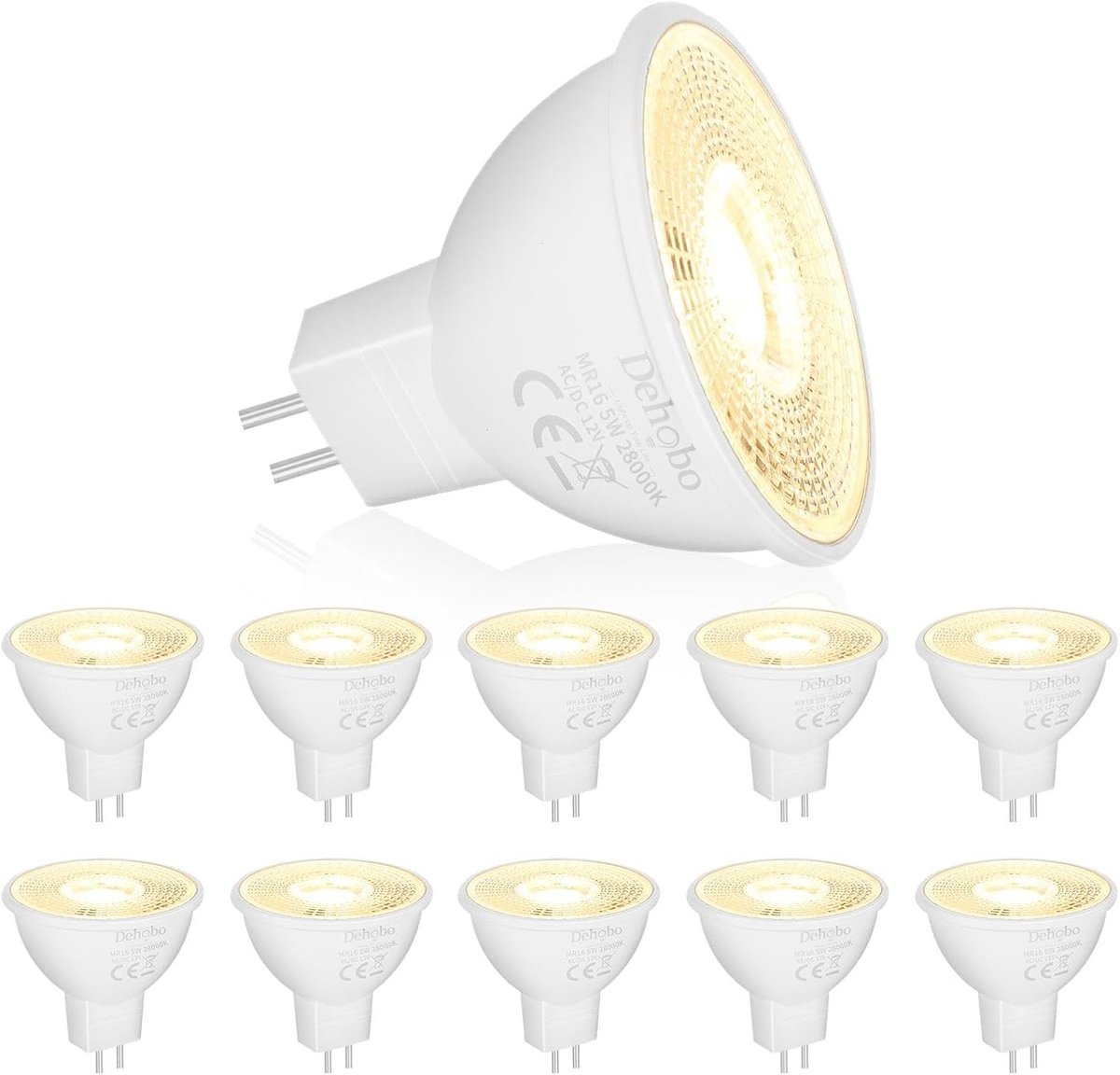 LED MR16 Lampen, Warm Wit Licht 2800K, GU5.3 Fitting, Flikkervrij, Energiezuinig, 500 Lumen, Set van 10 voor Keuken en Verlichting