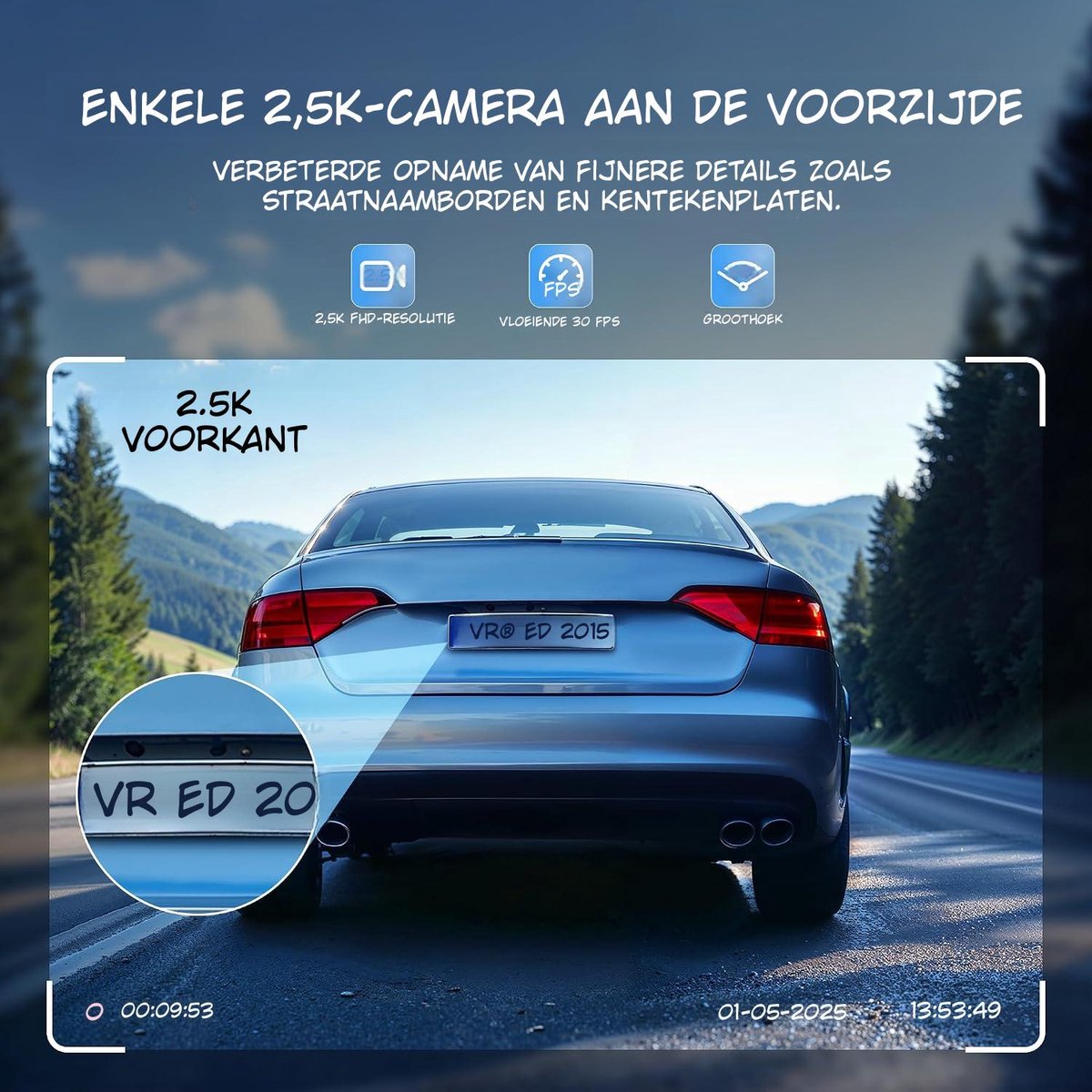 Kavora Draadloze Dashcam - Dashcam met Parkeermodus - Loop-Opname - Zwart - 8cm x 3cm x 5cm