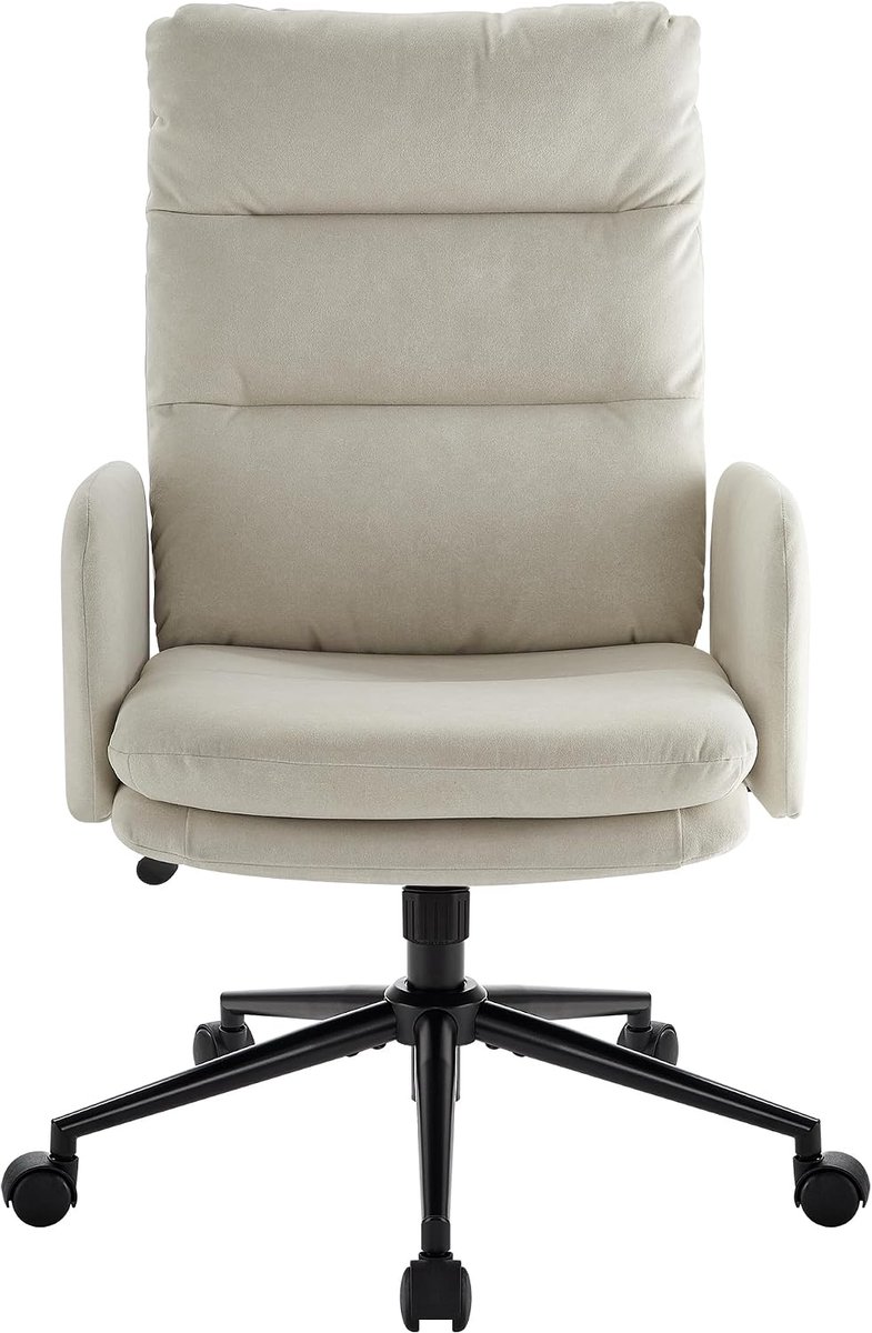 Bureaustoel, bureaustoel met armleuningen en wielen, draaistoel, in hoogte verstelbaar, ergonomische kaptafelstoel (beige)