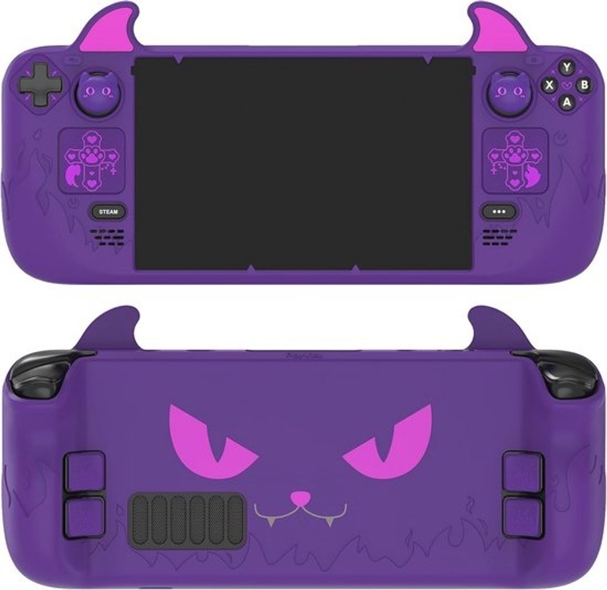 Schattige Demon Beschermhoes voor Steam Deck met Duimgrepen en Trackpad Stickers - Anti-Slip Siliconen Hoes