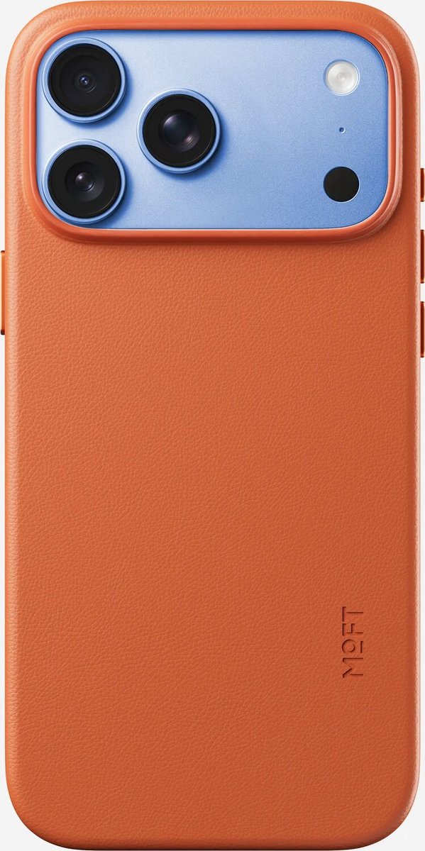 MOFT Hoesje Geschikt voor iPhone 18 Pro - MOVAS Snap Back Cover - Compatibel met MagSafe - Vegan Leer Case - Beschermhoes Dun - Duurzaam - Oranje