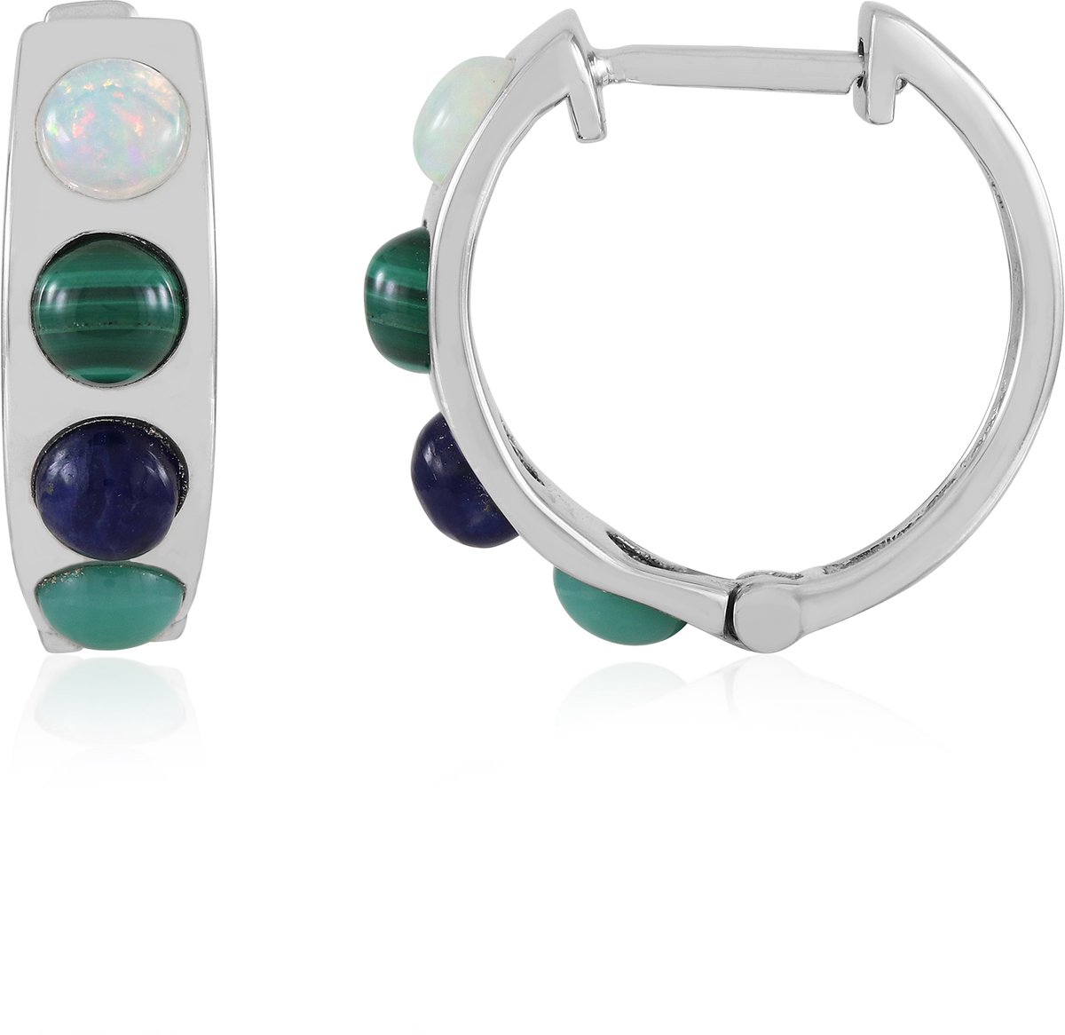 Cavill - Zilveren Oorbellen met Welo-Opalen 2,3 ct - 925 Sterling Zilver Geplatineerd - Ronde Cabochon - Kleurrijk & Handgemaakt