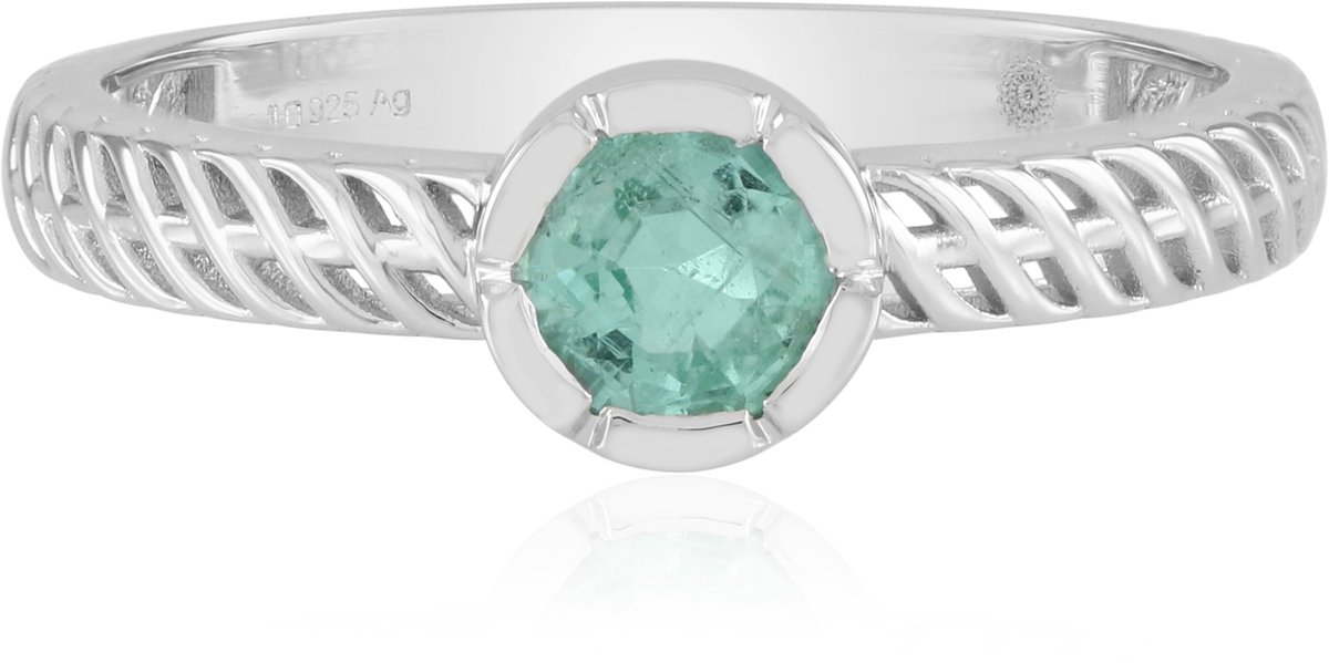 Cavill - Elegante ring van gerhodineerd 925 sterling zilver met 0,45 ct Colombiaanse ronde smaragd - tijdloos smaragd sieraad voor dames