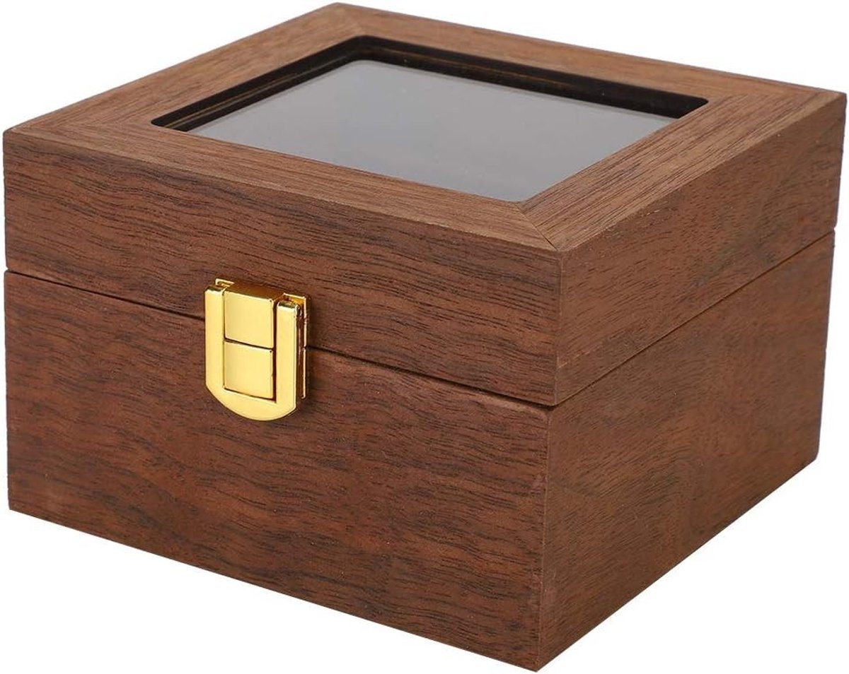 Houten Horlogedoos met 2 Slots, Clamshell Organizer in Zwart Walnoot - Luxe Opbergdoos voor Horloges, Bescherming en Presentatie