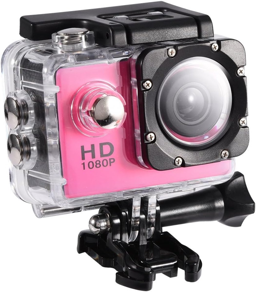 Action Camera Kit 1080P 12MP 30m Outdoor Sport Videocamera USB 2.0 Onderwatercamera Full LCD Mini Camcorder met 900mAh Oplaadbare Batterijen en Montage Accessoires Kits (Roze)