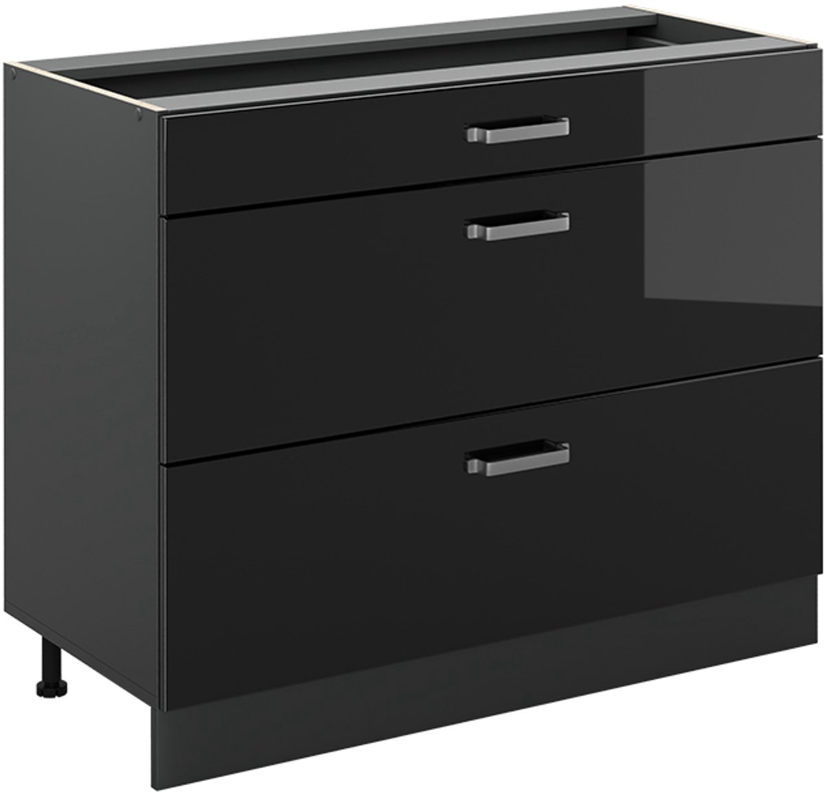 Vicco Keukenonderkast R-Line, Zwart hoogglans/Antraciet, 100 cm zonder werkblad
