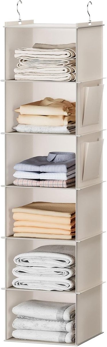 Hangende schoenenorganizer - Beige - 6-plank - Niet-geweven stof met MDF en bamboe - Voor kastopslag