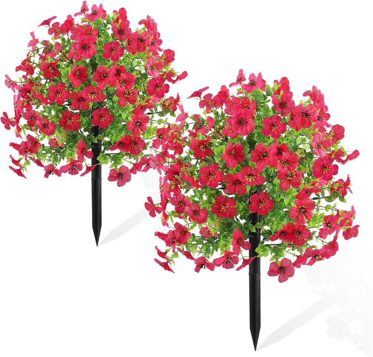 2-Pack 55 CM Artificial Flowers Weatherproof for Outdoor Use Magenta Fake Plastic Flowers with Ground Spike Artificial Balcony Plants for Patios Gardens and Weddings