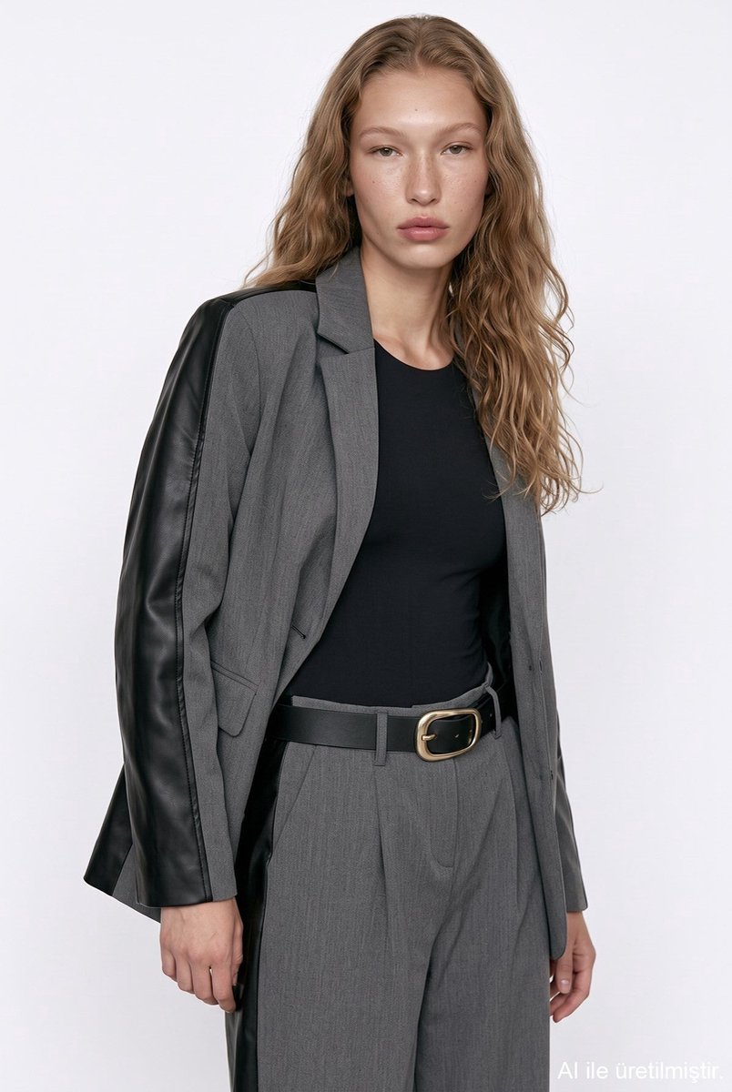 Van Verla - Oversized jasje met enkele knoop Dames - Lange mouw - Reverskraag - Grijs - Maat L