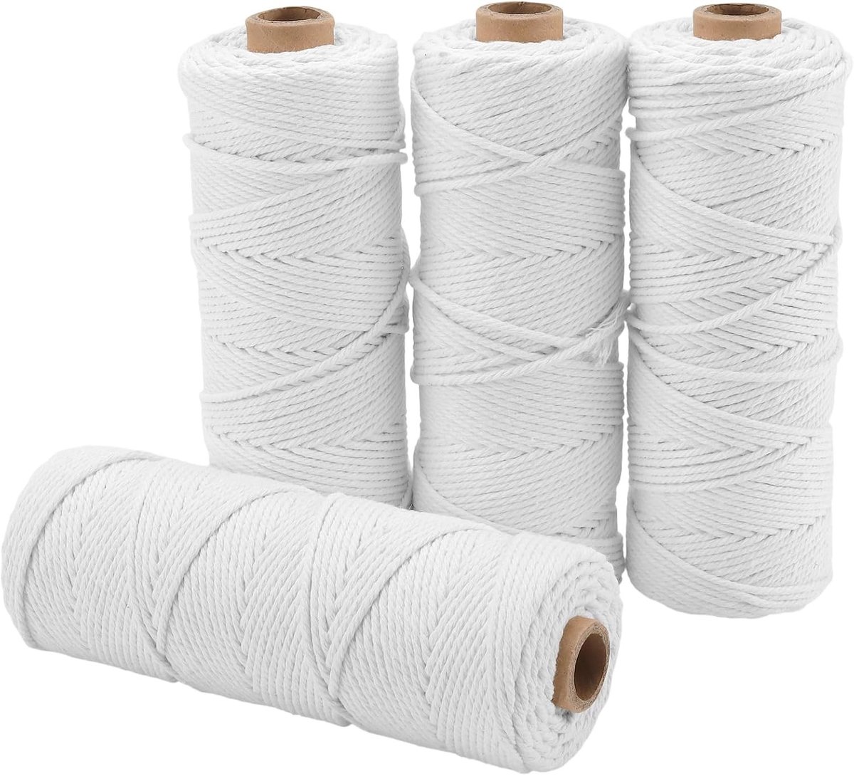 Katoenen Touw voor Macramé en DIY Creaties, 4 Rollen van 100 m, 2 mm Dikte, Perfect voor Decoratie en Tuinieren