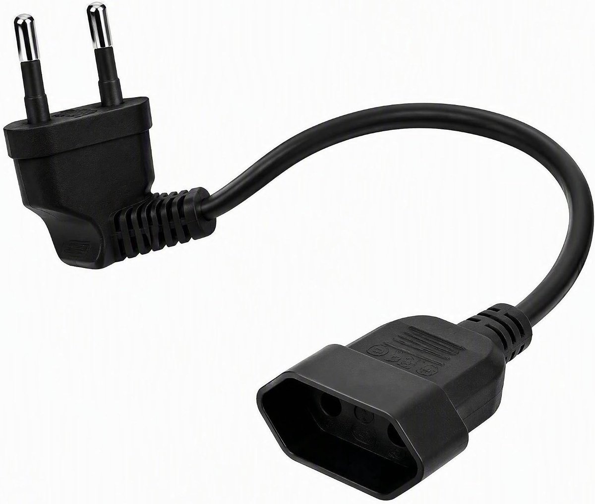 Zwarte haakse stroomverlengkabel 90° - 2 × 0,75 mm² - 250 V 2,5 A - ideaal voor achter meubelen - ShopVlot