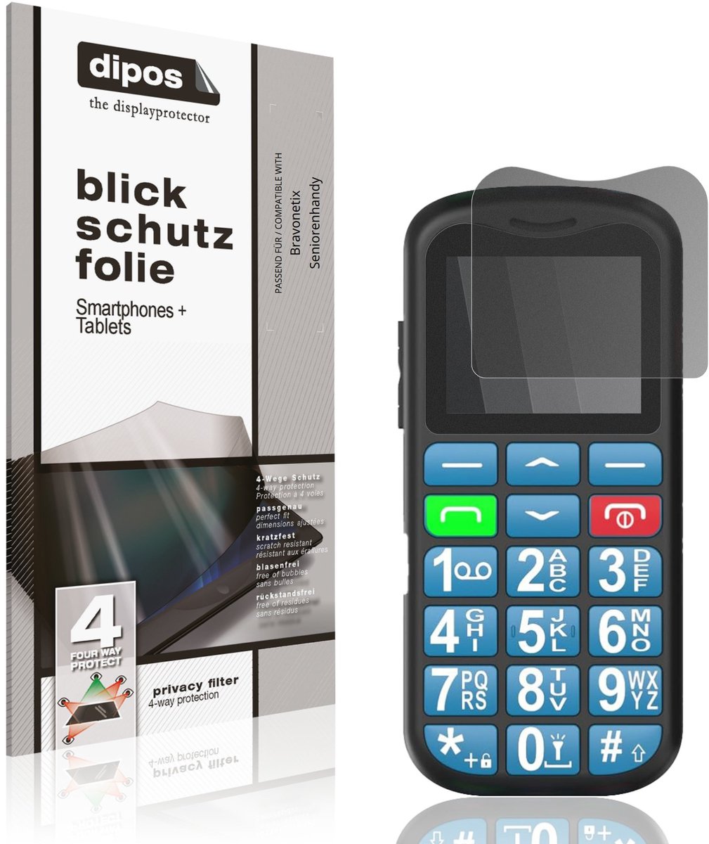 dipos – Matte Privacy Screenprotector geschikt voor Bravonetix Seniorenhandy | Anti-Spy Beschermfolie
