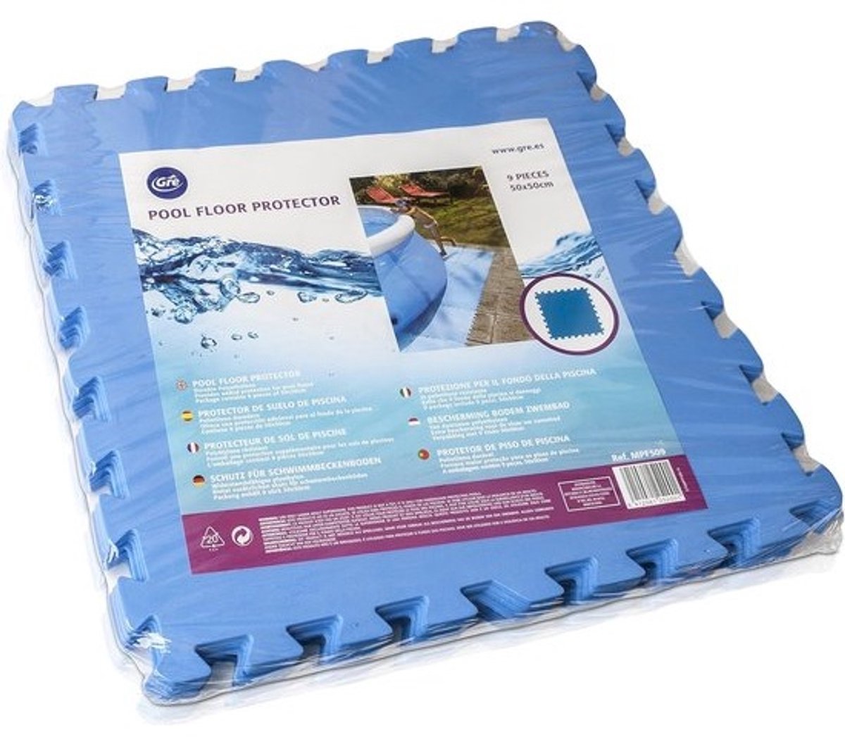 Pool bodembeschermer 9 stuks 8 mm dik blauw 51 x 51 cm