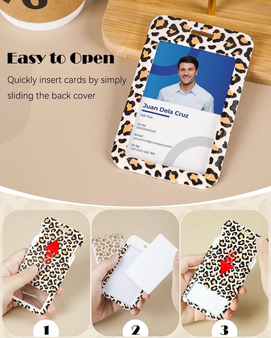 Stijlvolle Badgehouder met Retractable Reel, Carabiner Clip en Afneembare Lanyard - Oranje Luipaardprint voor Kaartbescherming — afbeelding 5