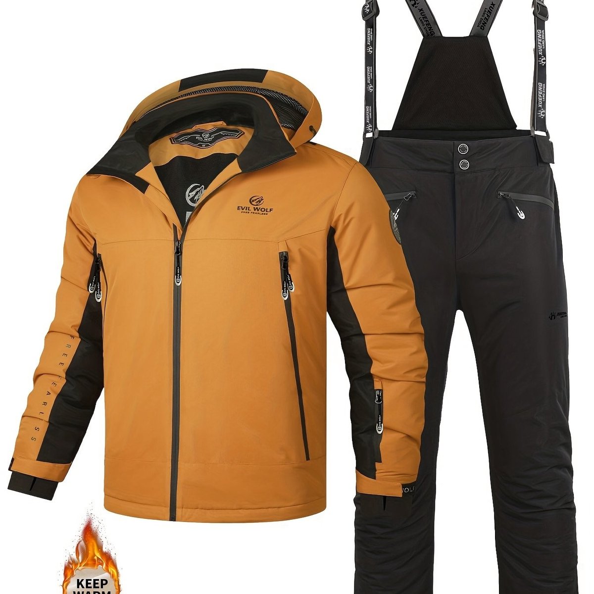 Currero Skipak Heren Ski Set Heren Skibroek Wintersportkleding Winddicht Warm Gevoerd Ski en Snowboard Skikleding Winter Lichtbruin-1 M Rood