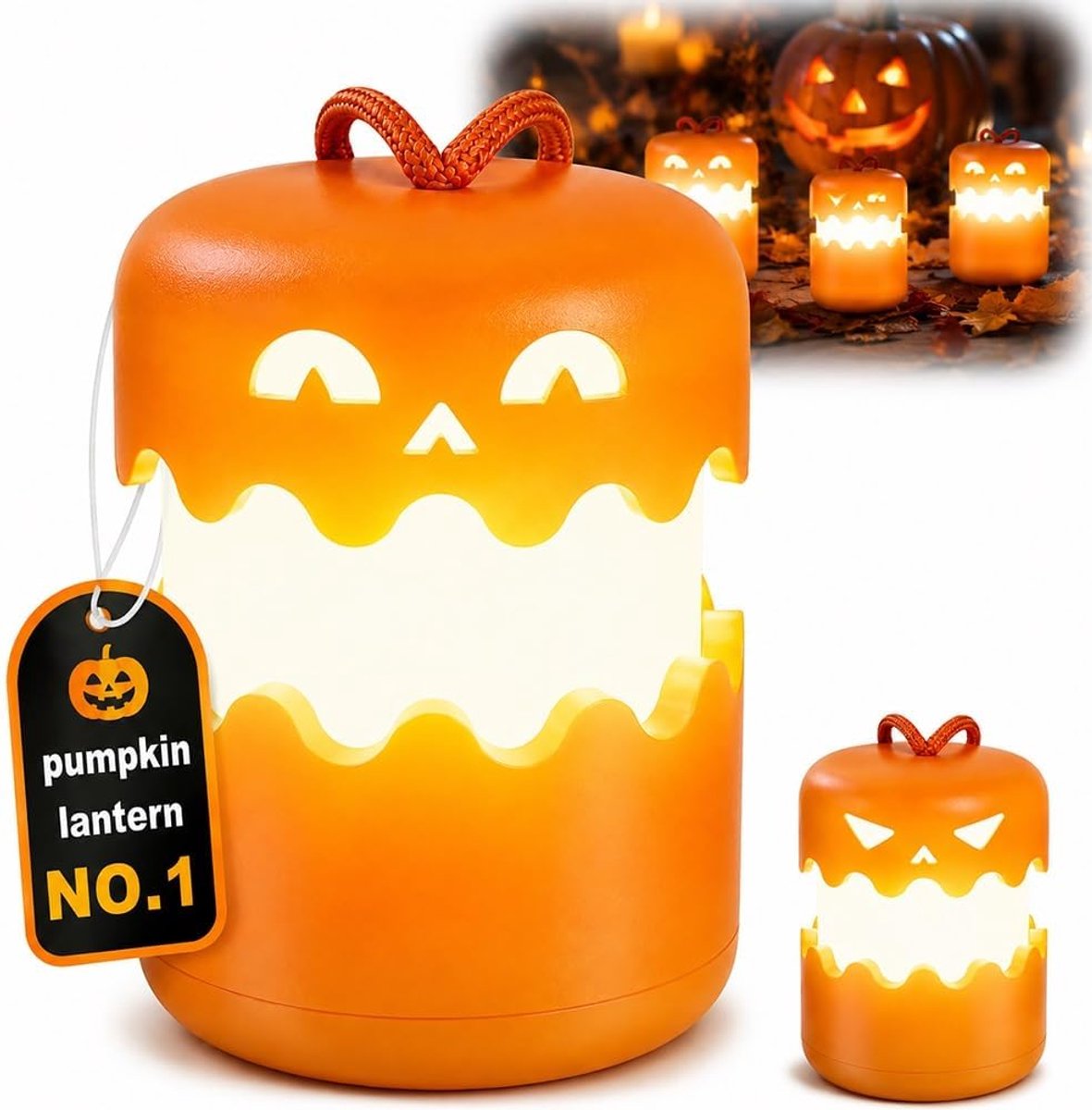 2-Halloween lantaarn - Oplaadbare pompoenlamp voor sfeervolle verlichting - Opvouwbare tafellamp voor Halloween decoratie - Gezellige feestverlichting voor binnen en buiten - Geel