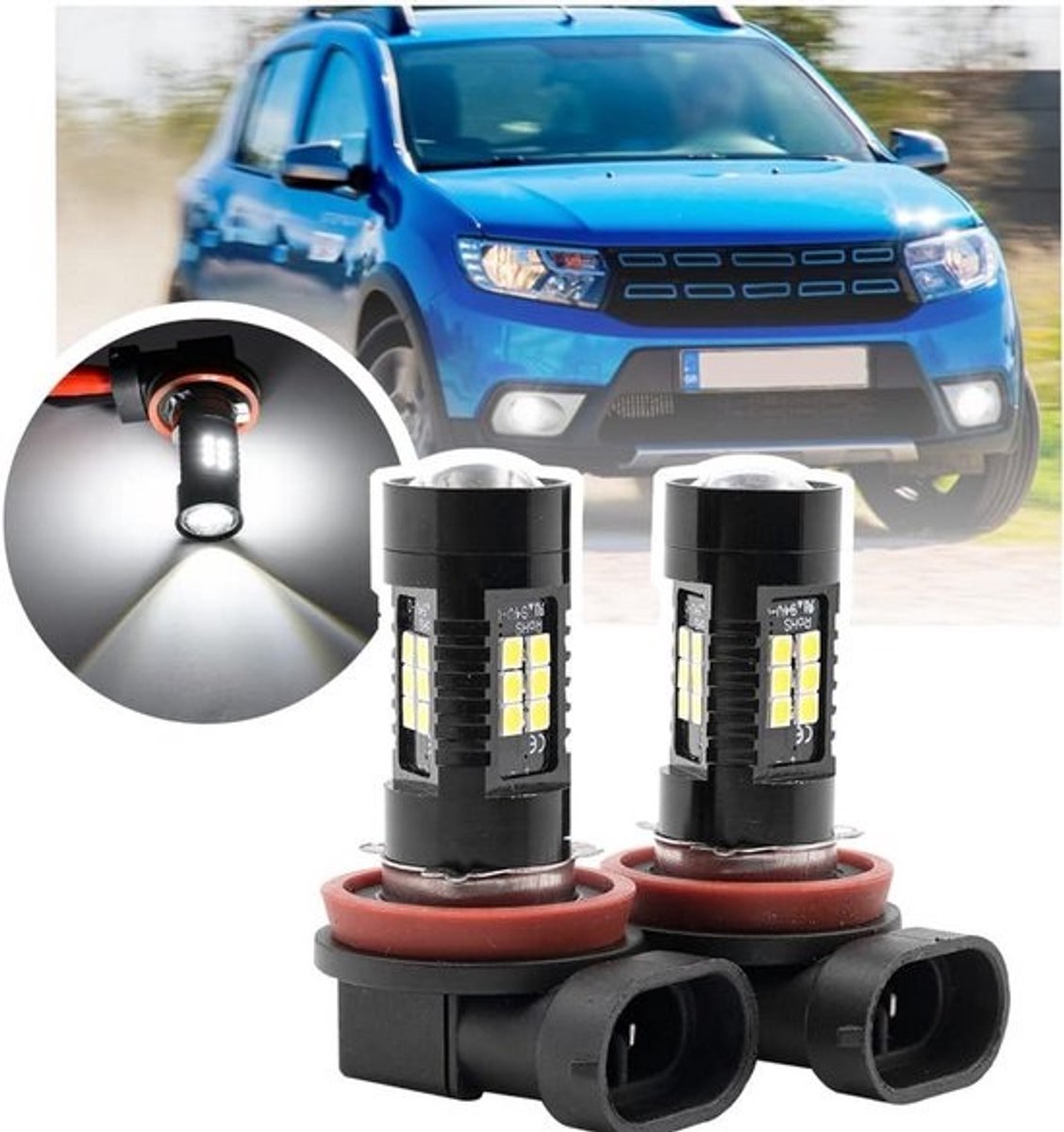 H11 LED Mistlampen voor Dacia Sandero en LOGAN - Xenon Wit - 2x Set