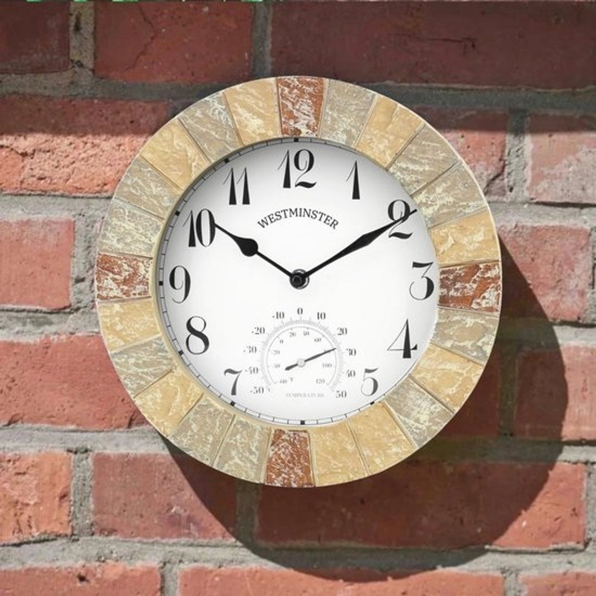 Tuinklok en thermometer van 25,4 cm - Waterdichte wandklok voor binnen en buiten