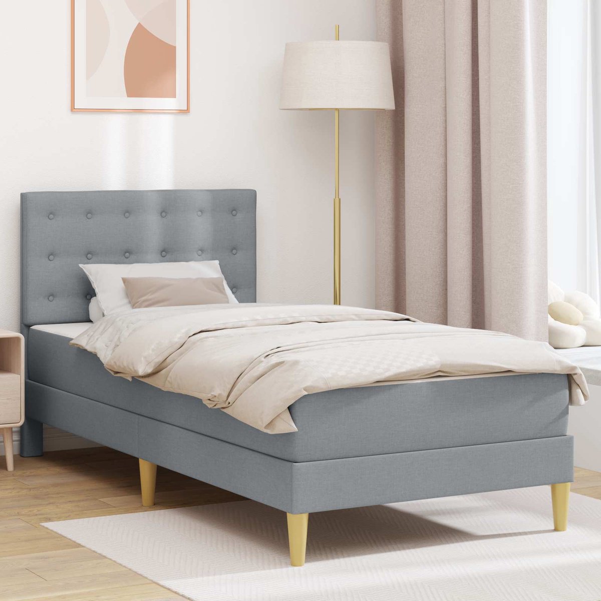 vidaXL Bedframe - met - matras - Lichtgrijs - 90 - x - 190 - cm - Stof