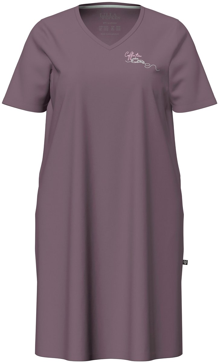 Ulla Popken - Dames - Bigshirt Coffee Time V-hals korte mouw - Aarde - Maat 54+