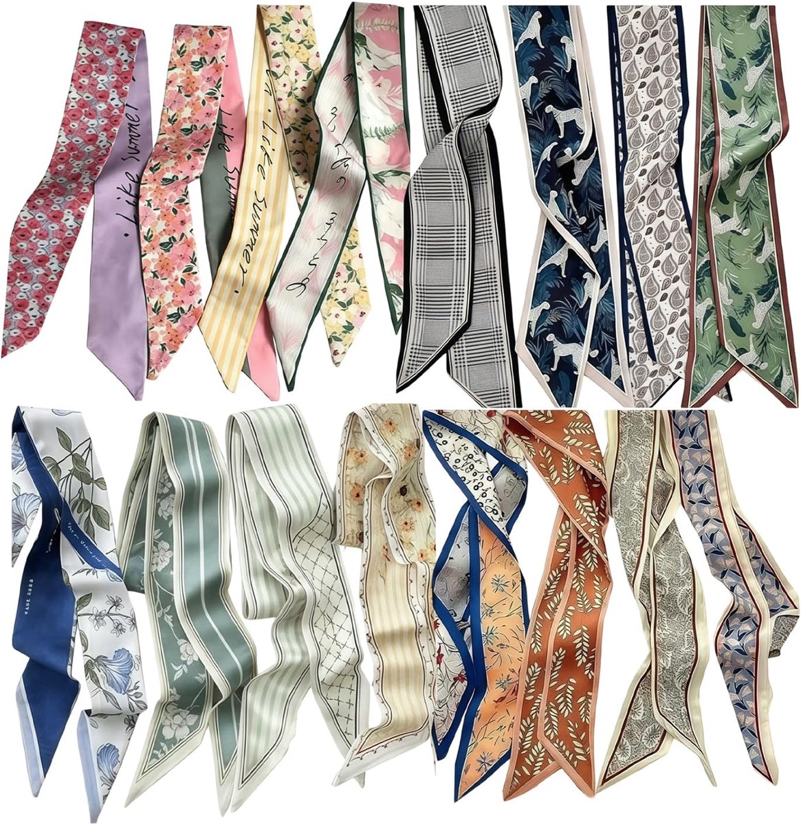 Sjaaltjes Set 16 Stuks - Zijdezachte Haarbanden en Halssjaals - Boho Mode Accessoires voor Dames