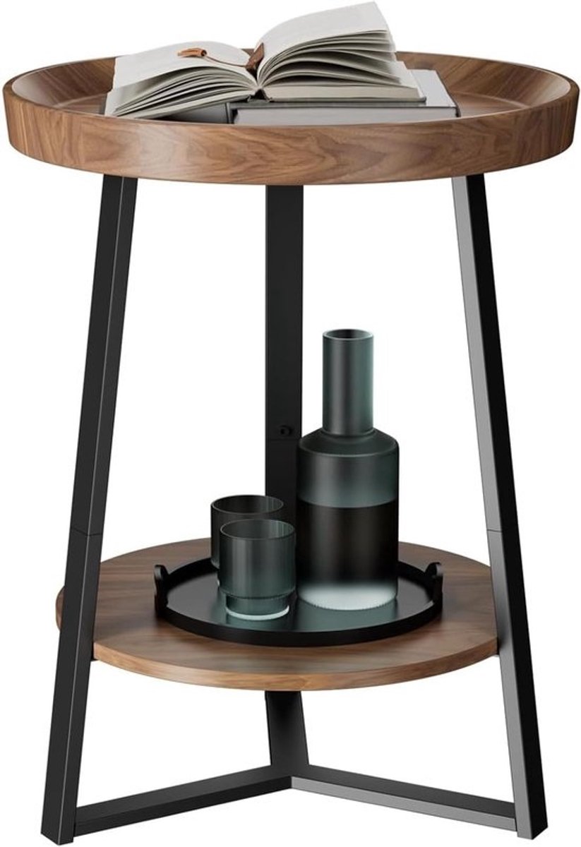 Ronde bijzettafel met 2 niveaus en opbergplank - Cirkel Nachtkastje voor Woonkamer en Slaapkamer