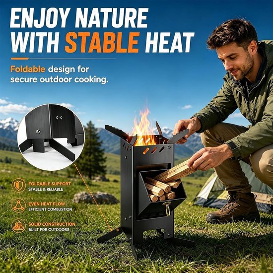 Dismountable Plug-in Systeem Houtkachel van Massief Staal voor Kamperen en Buiten koken met Dutch Oven en Gietijzeren Pan — afbeelding 4