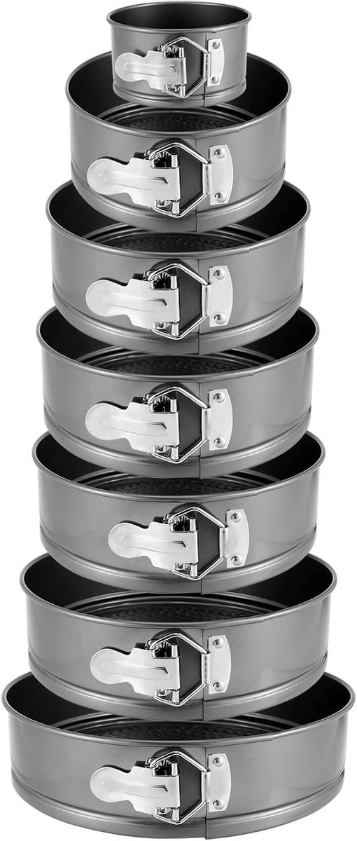 Set van 7 Verstelbare Cakevormen, Anti-aanbak Springvormen met Verwijderbare Bodems voor Taarten en Cheesecakes, Maten van 4 tot 12 Inch