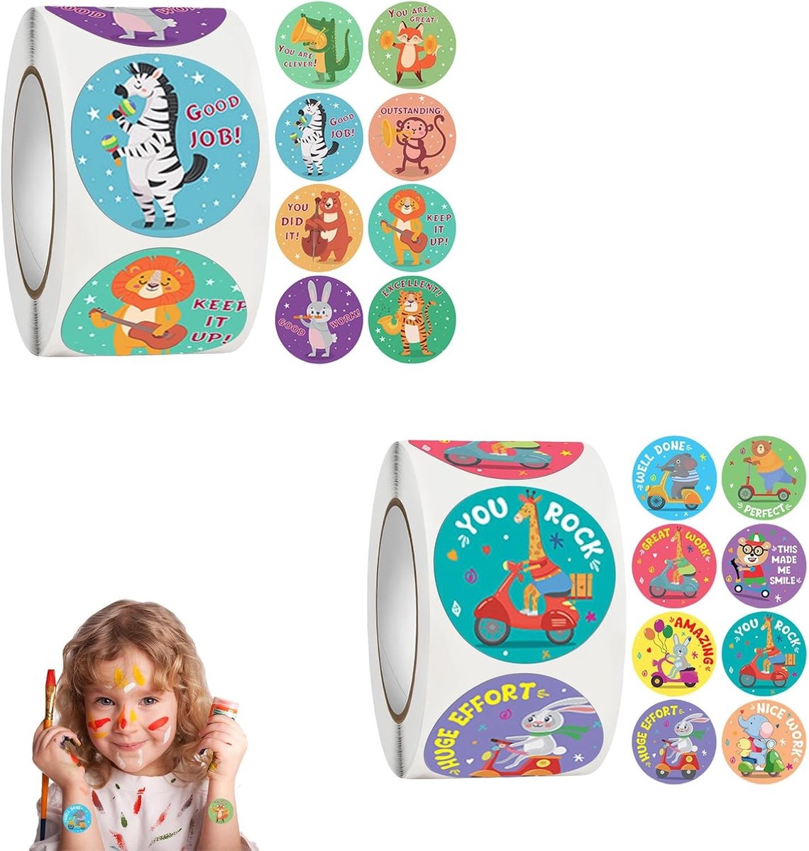 1000 stickers voor kinderen en leerkrachten, beloningsstickers, schoolstickers en dierenontwerpen